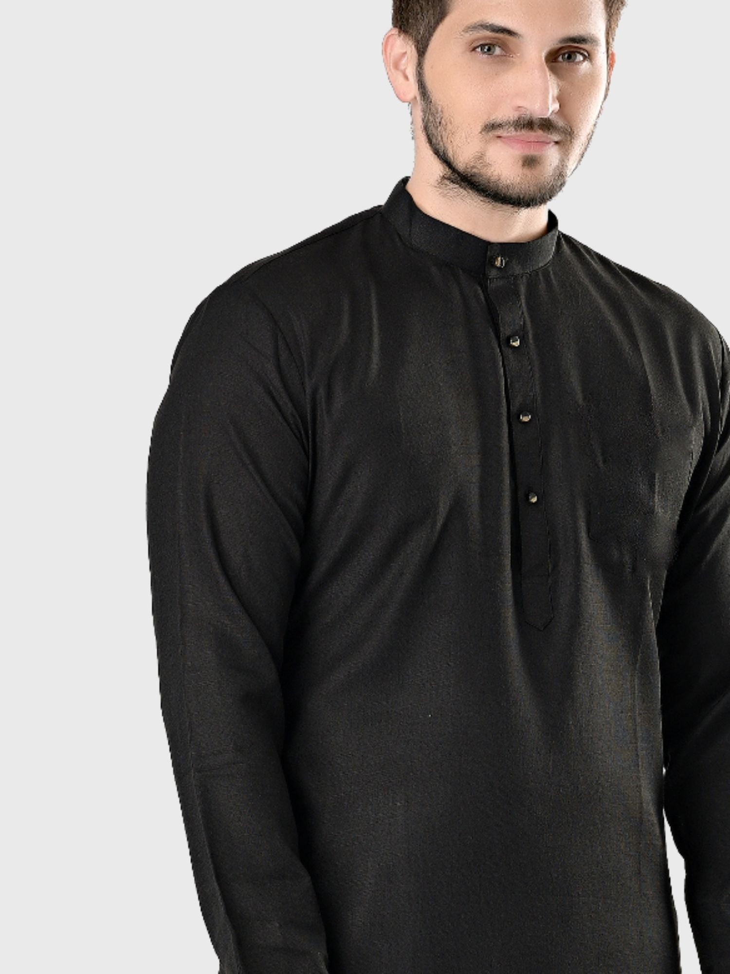 Jade Black Solid Long Sleeves Short Kurta