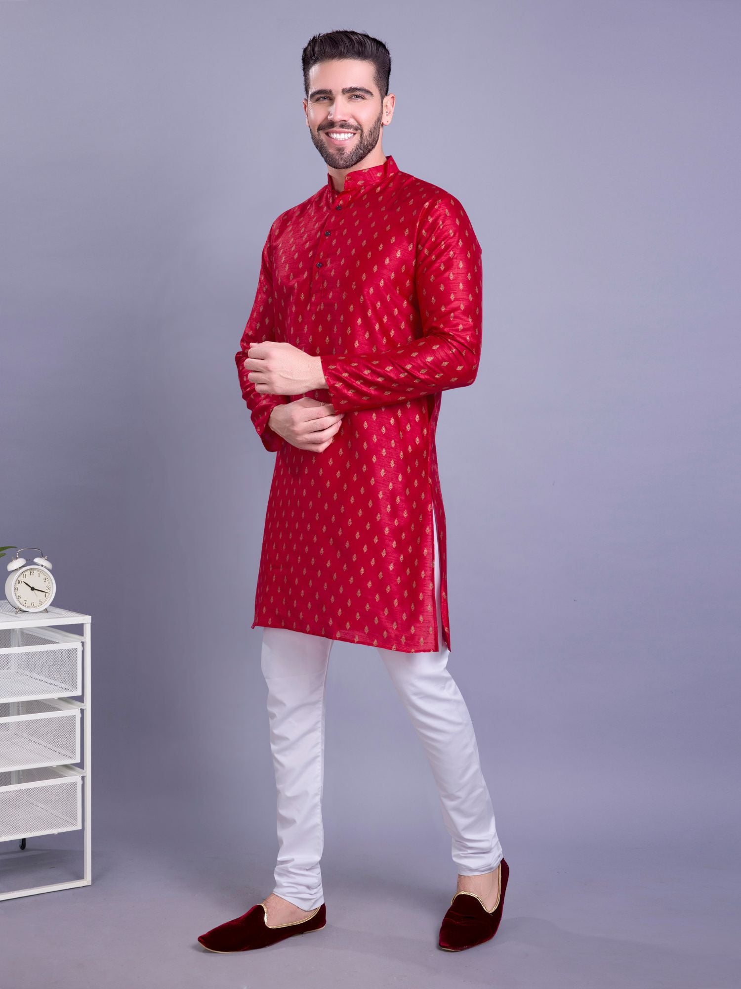 Barn Red Hloom Printed Silk Kurta