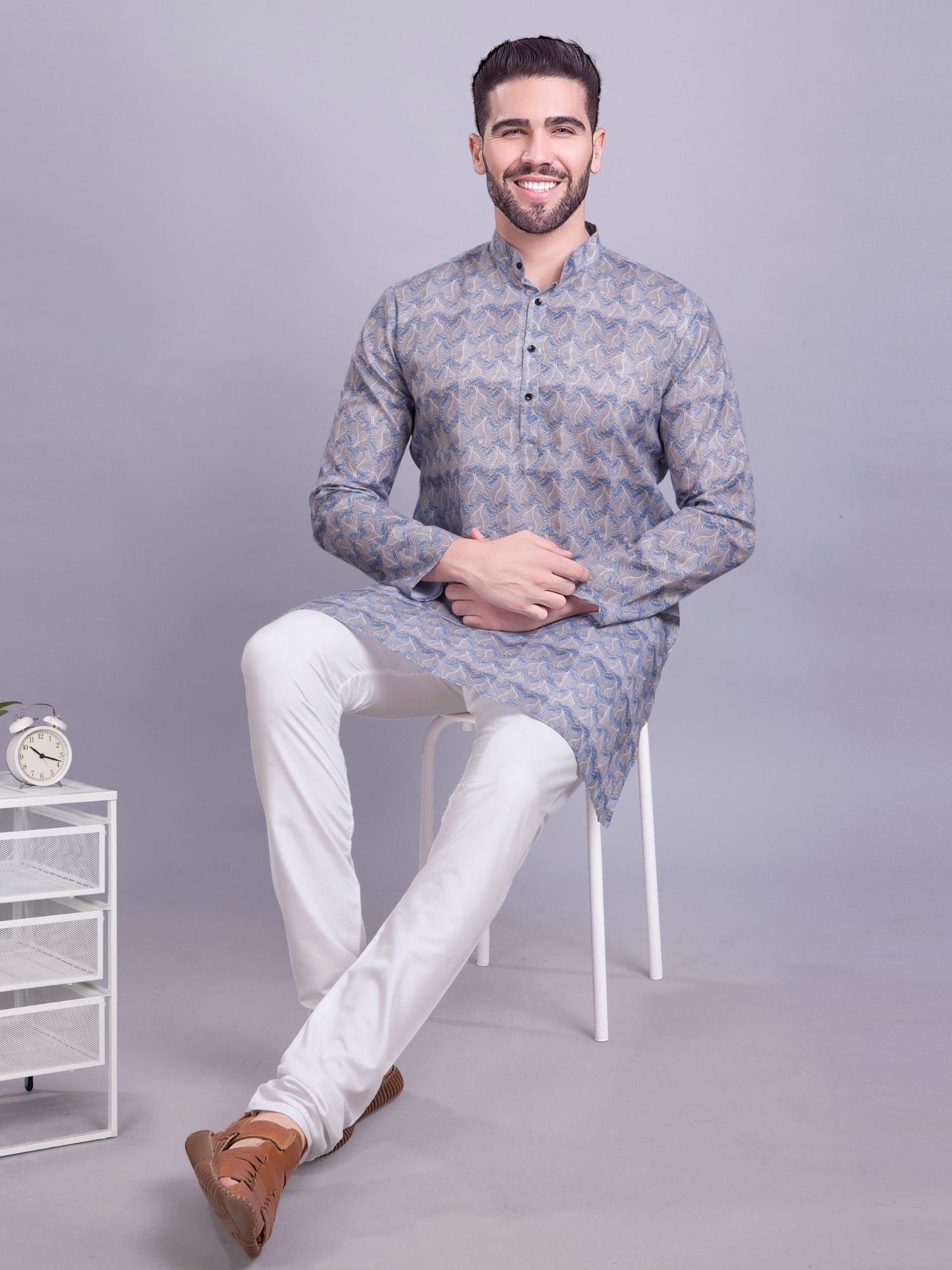 Shark Grey Indi Print Cotton Kurta