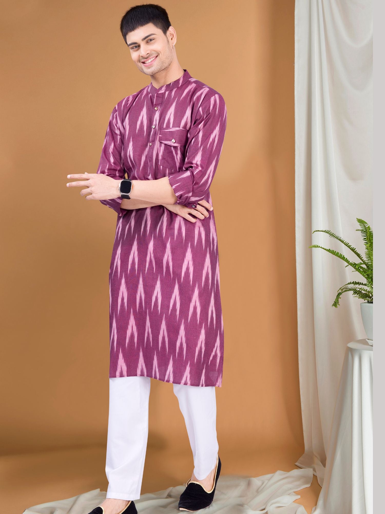 Rich Maroon Ikat Print Cotton Kurta