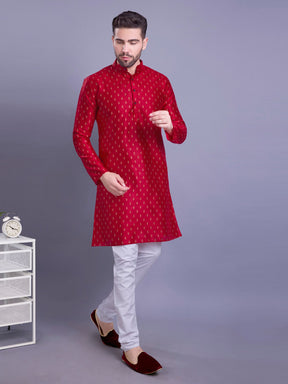 Barn Red Hloom Printed Silk Kurta