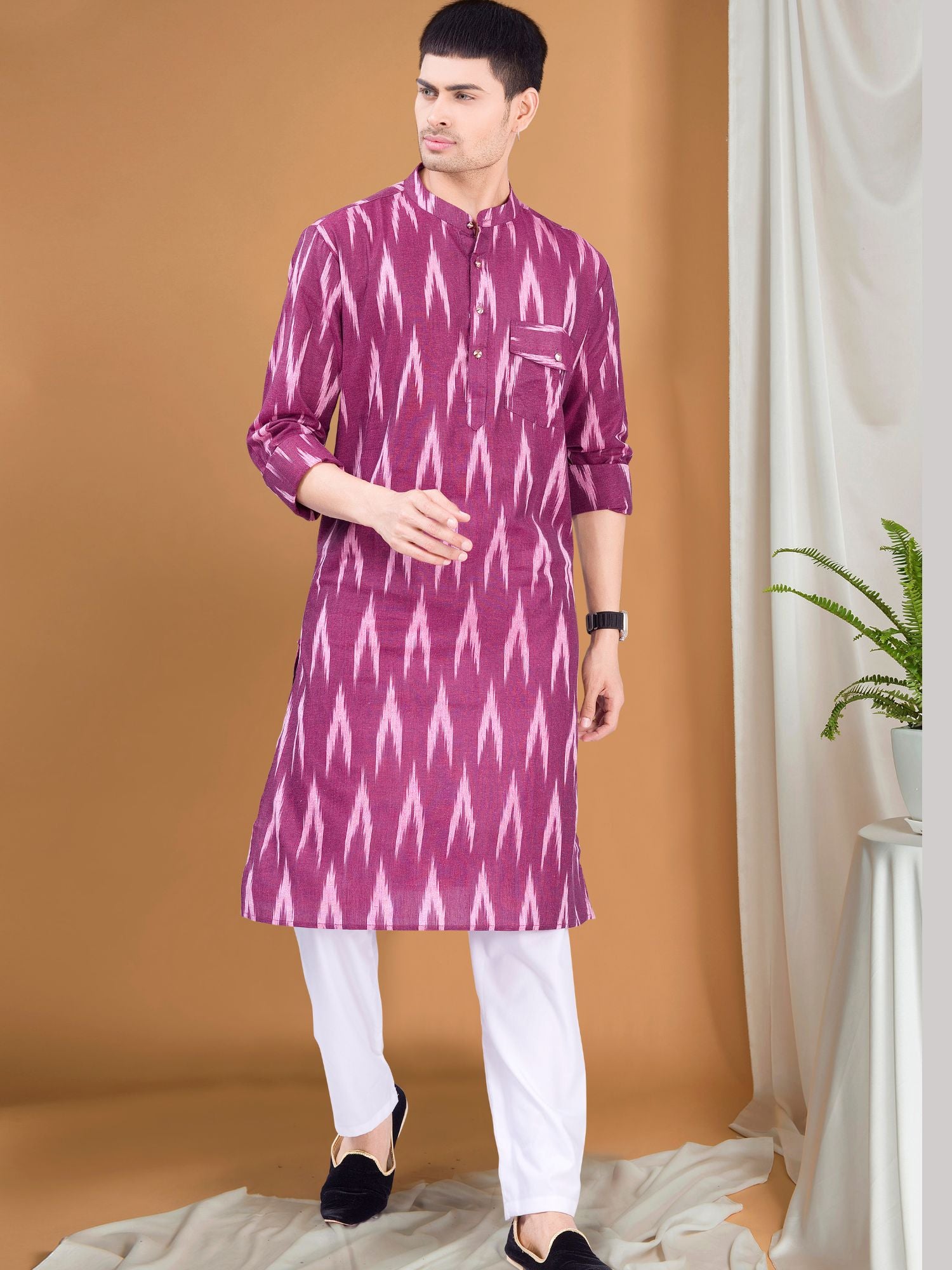 Rich Maroon Ikat Print Cotton Kurta