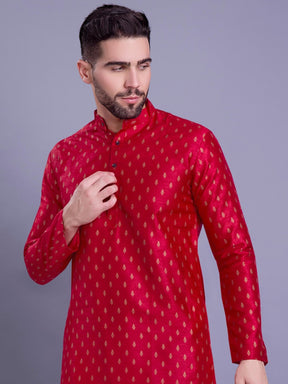 Barn Red Hloom Printed Silk Kurta