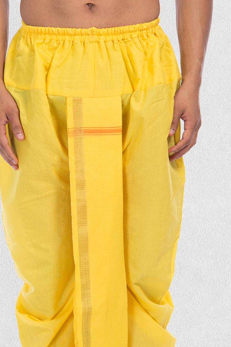 Yellow Pitambari Dhoti Ready To Wear Cotton Dhoti