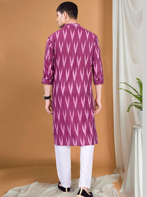 Rich Maroon Ikat Print Cotton Kurta