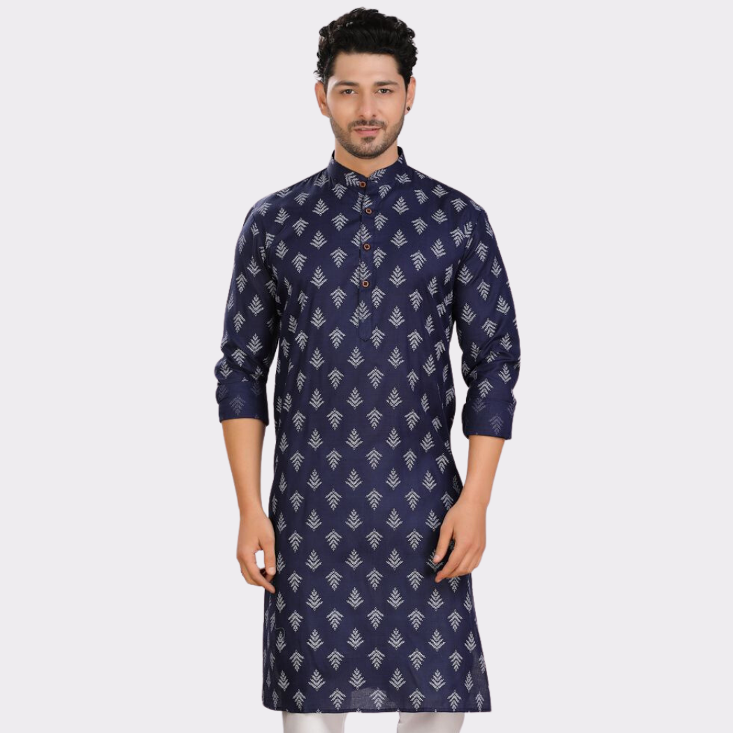 Azure Blue Cotton Printed Kurta