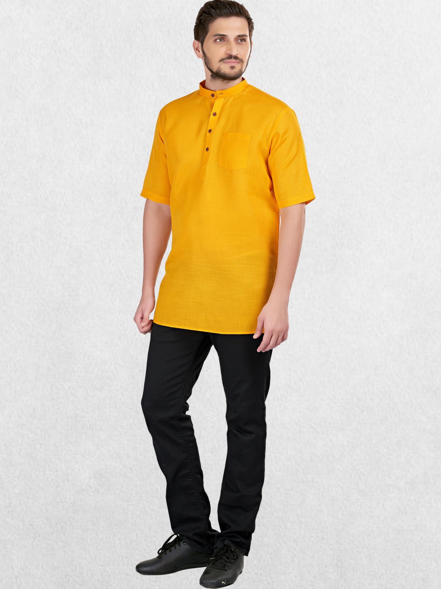 Solid Short Sleeves Casual Short Kurta