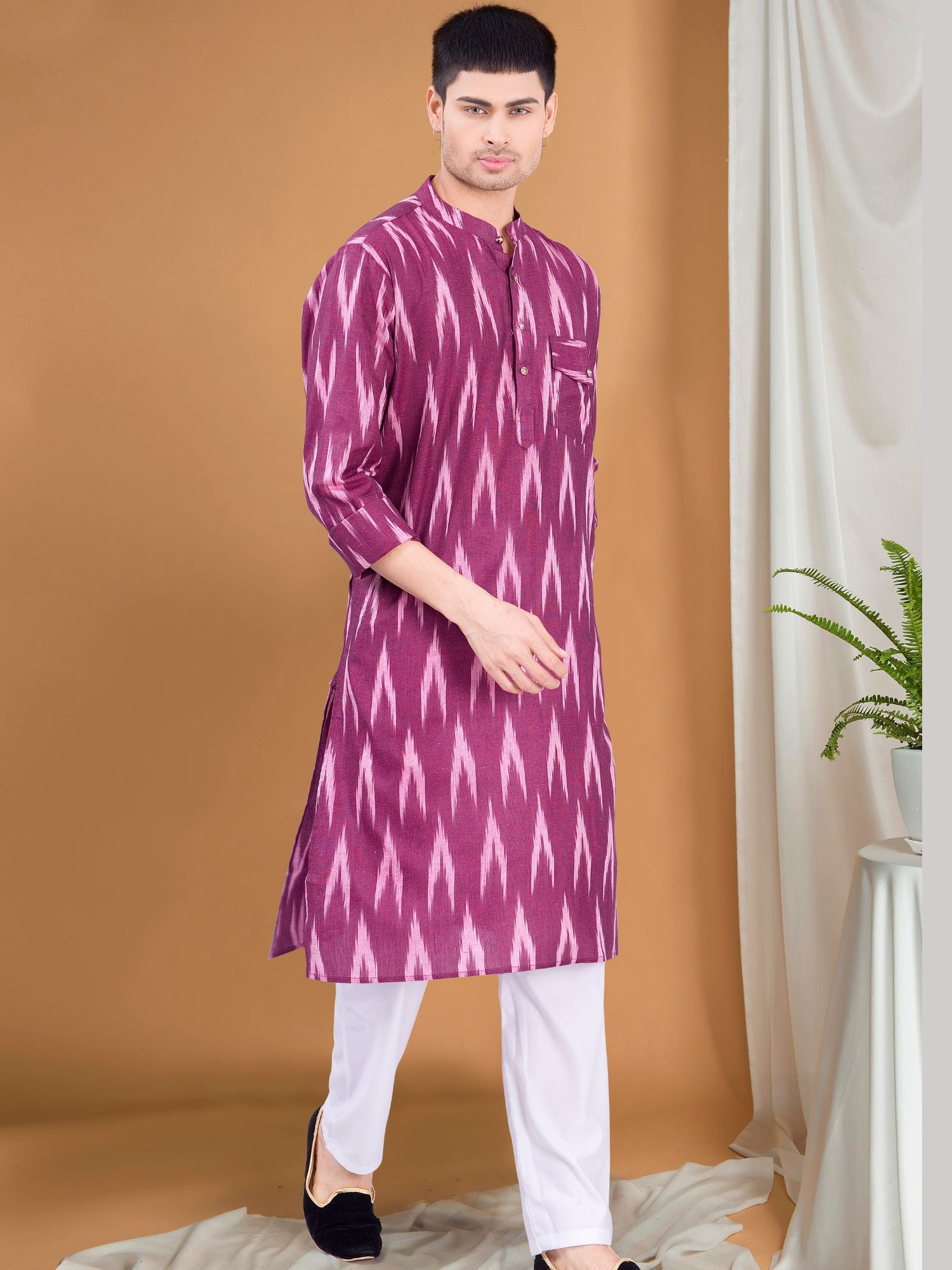 Rich Maroon Ikat Print Cotton Kurta