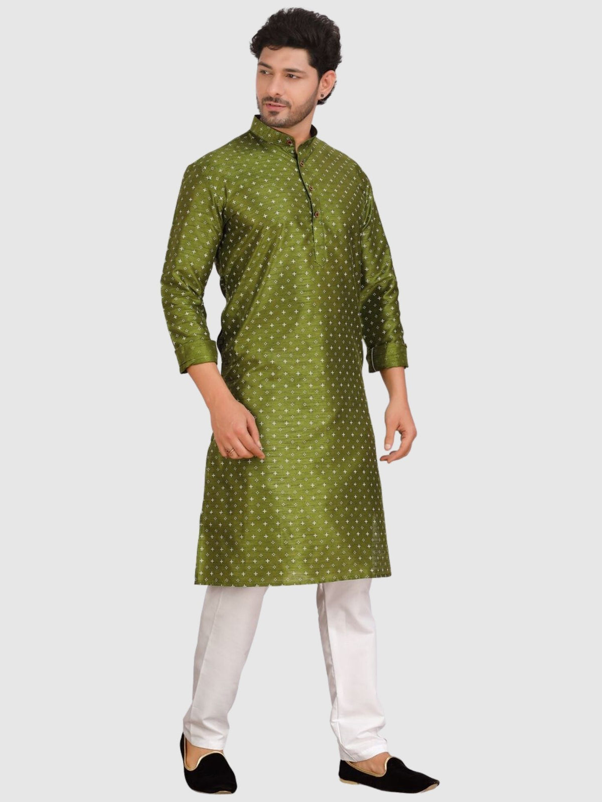 Forest Green Silk Printed Kurta