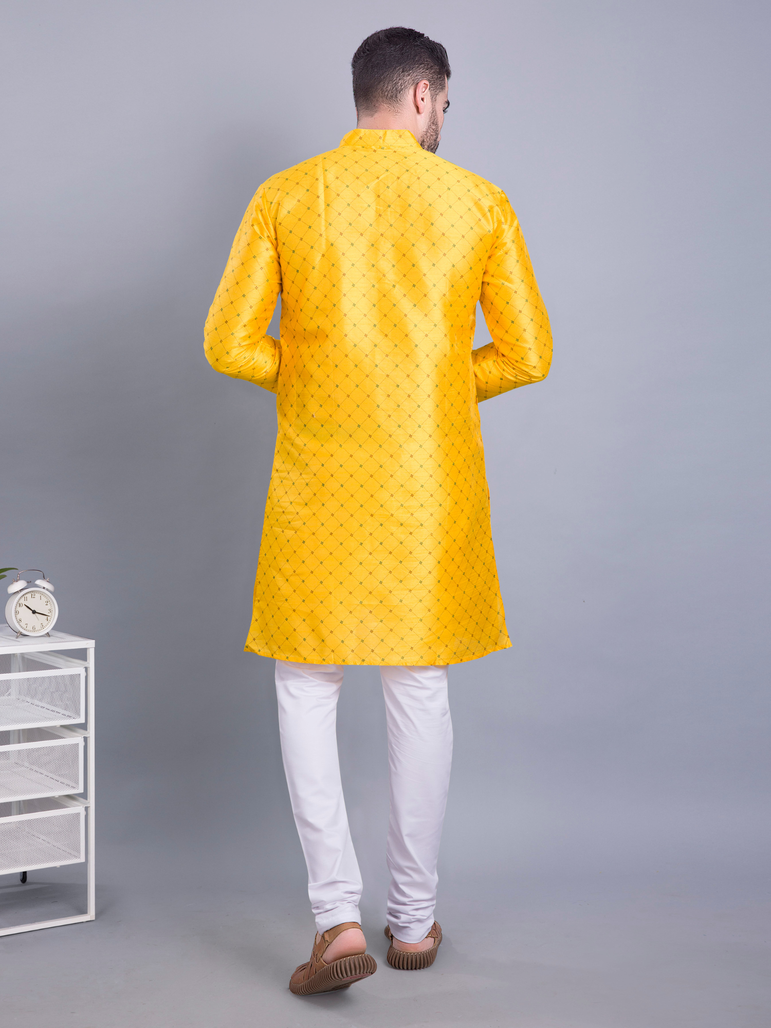 Coral Peach Hloom Printed Silk Kurta