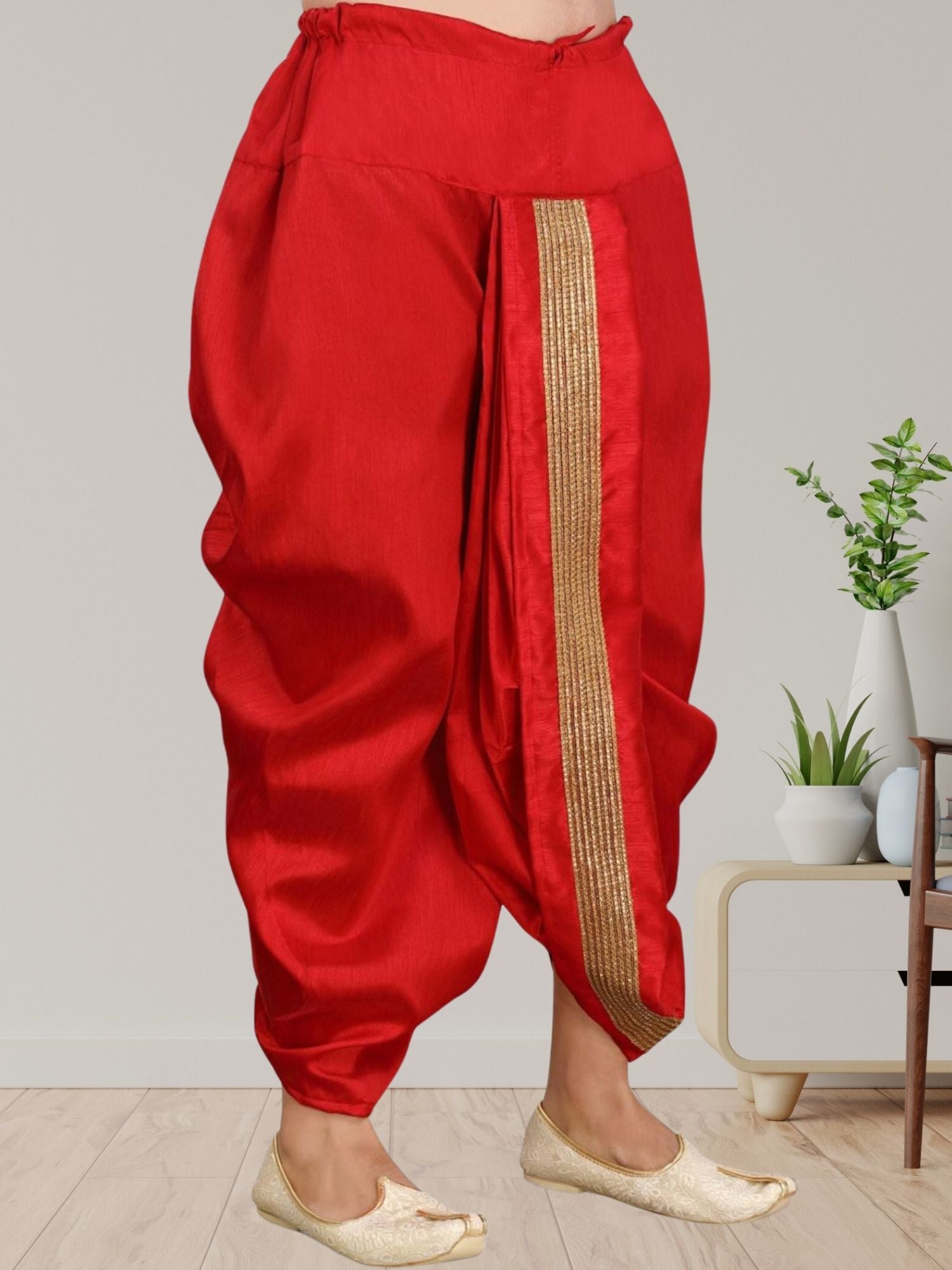 Barn Red Pitambari Ready To Wear Cotton-Silk Dhoti