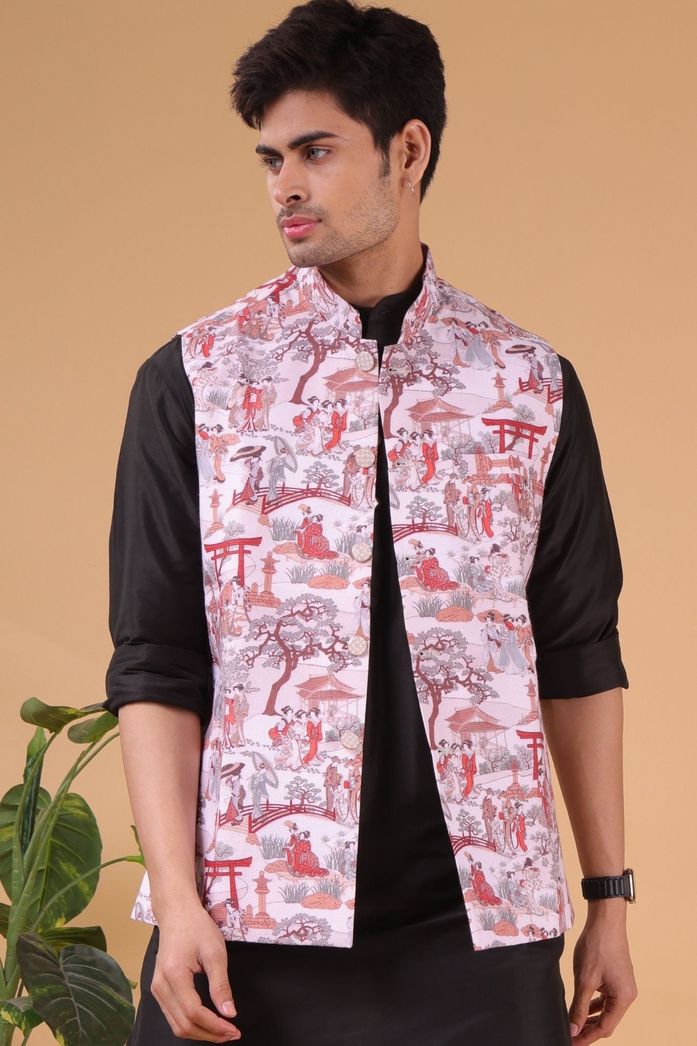 Cider Brown Solid Pattern Silk Kurta Jacket Set