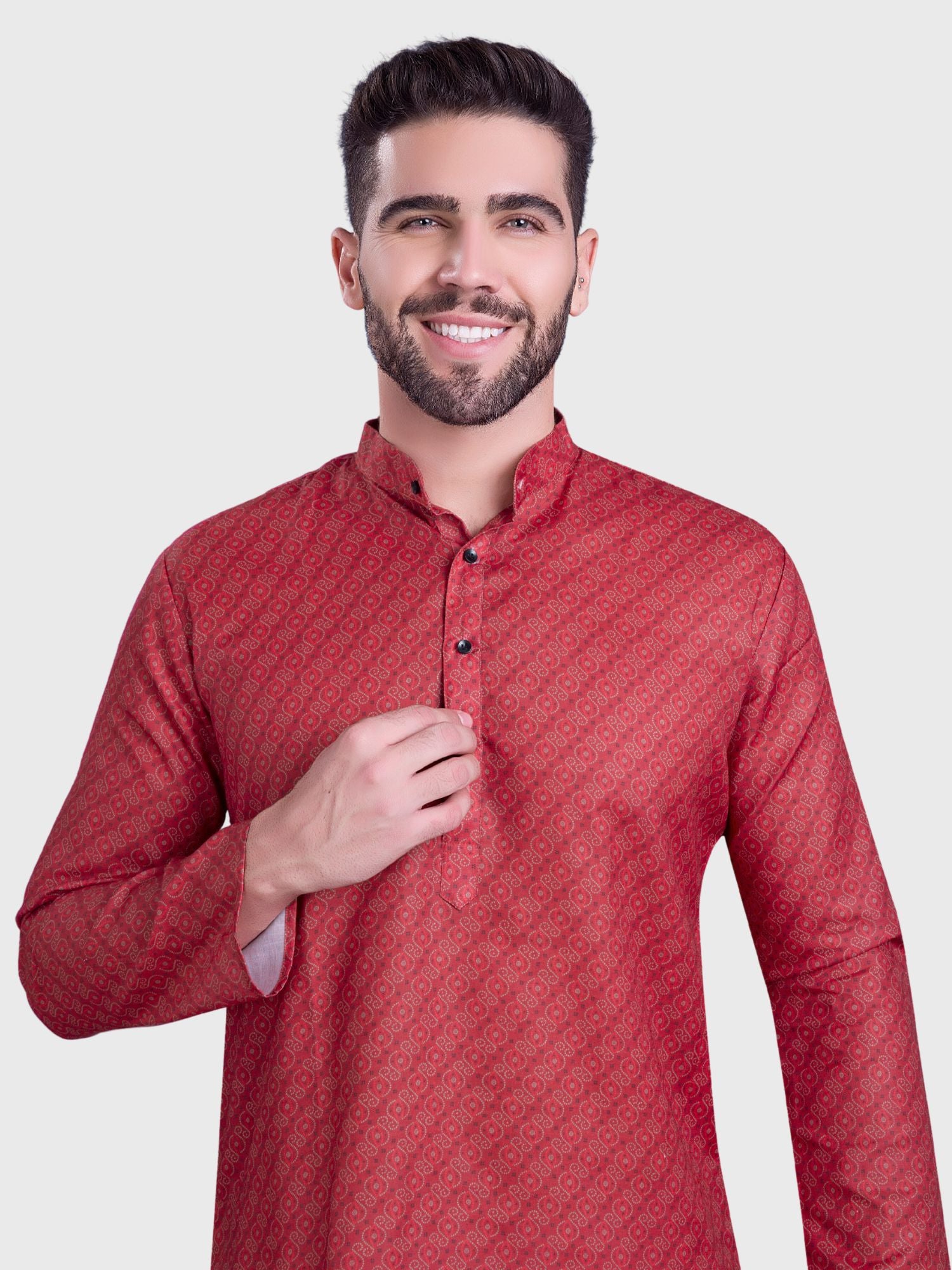 Barn Red Hloom Printed  Cotton Kurta