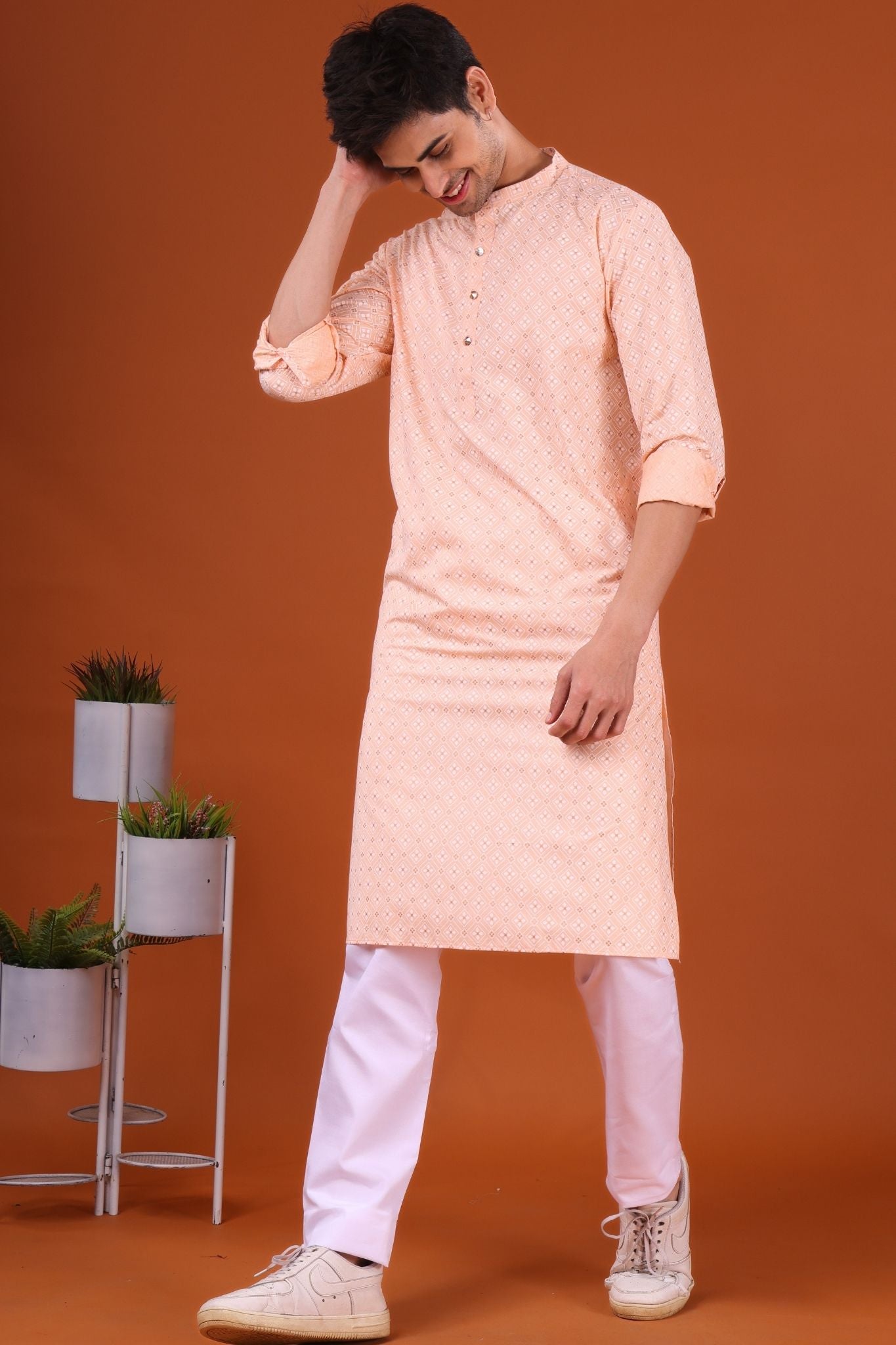 Butter Cream Lotus Gold Printed Cotton Kurta