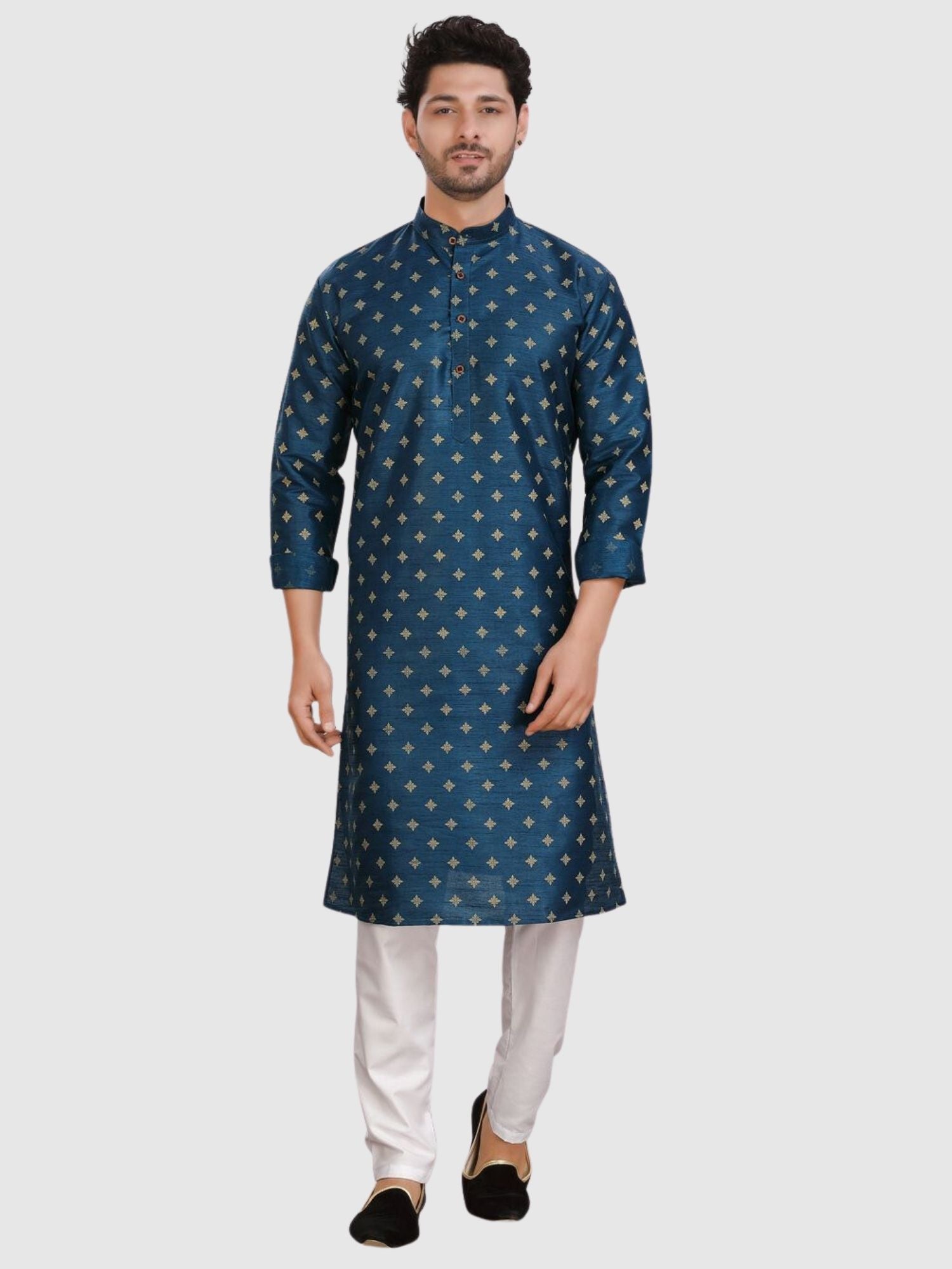 Benaras silk men's traditional prints Kurta  and Matching Dhoti