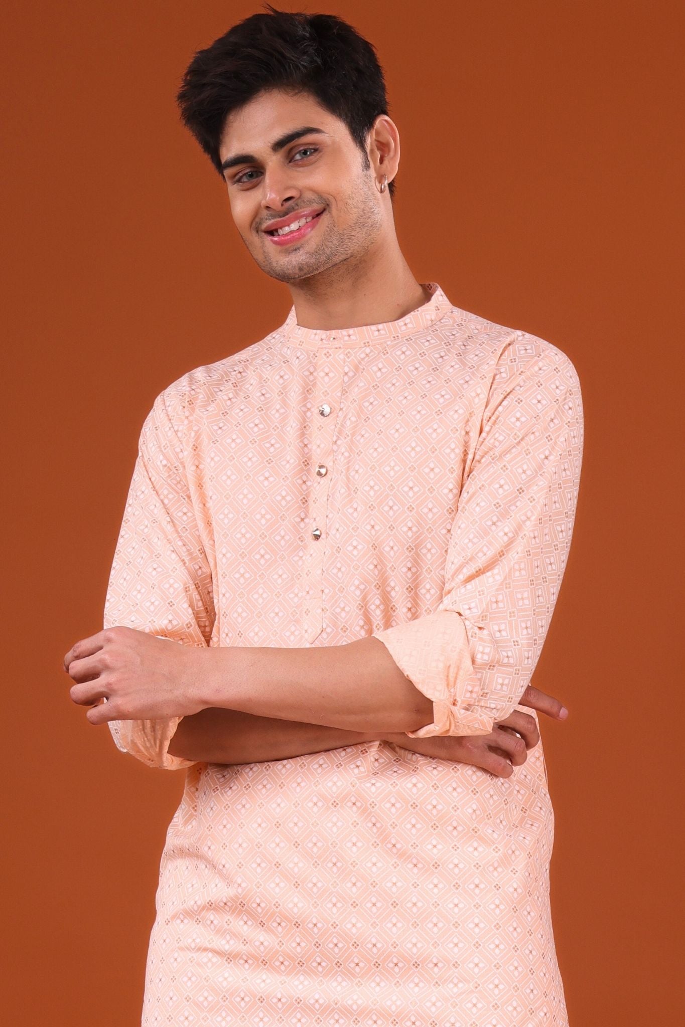 Butter Cream Lotus Gold Printed Cotton Kurta