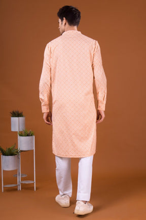 Butter Cream Lotus Gold Printed Cotton Kurta