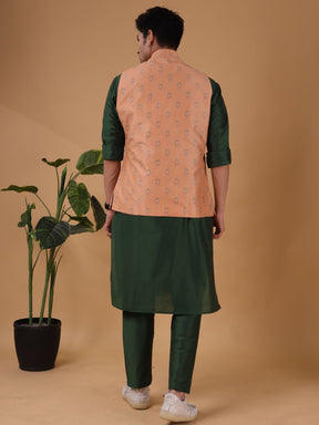 Apricot Orange Buti Pattern Cotton Silk Nehru Jacket