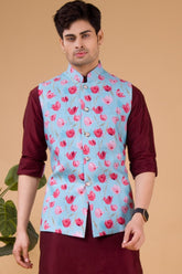 Barn Red Solid Pattern Silk Kurta Jacket Set