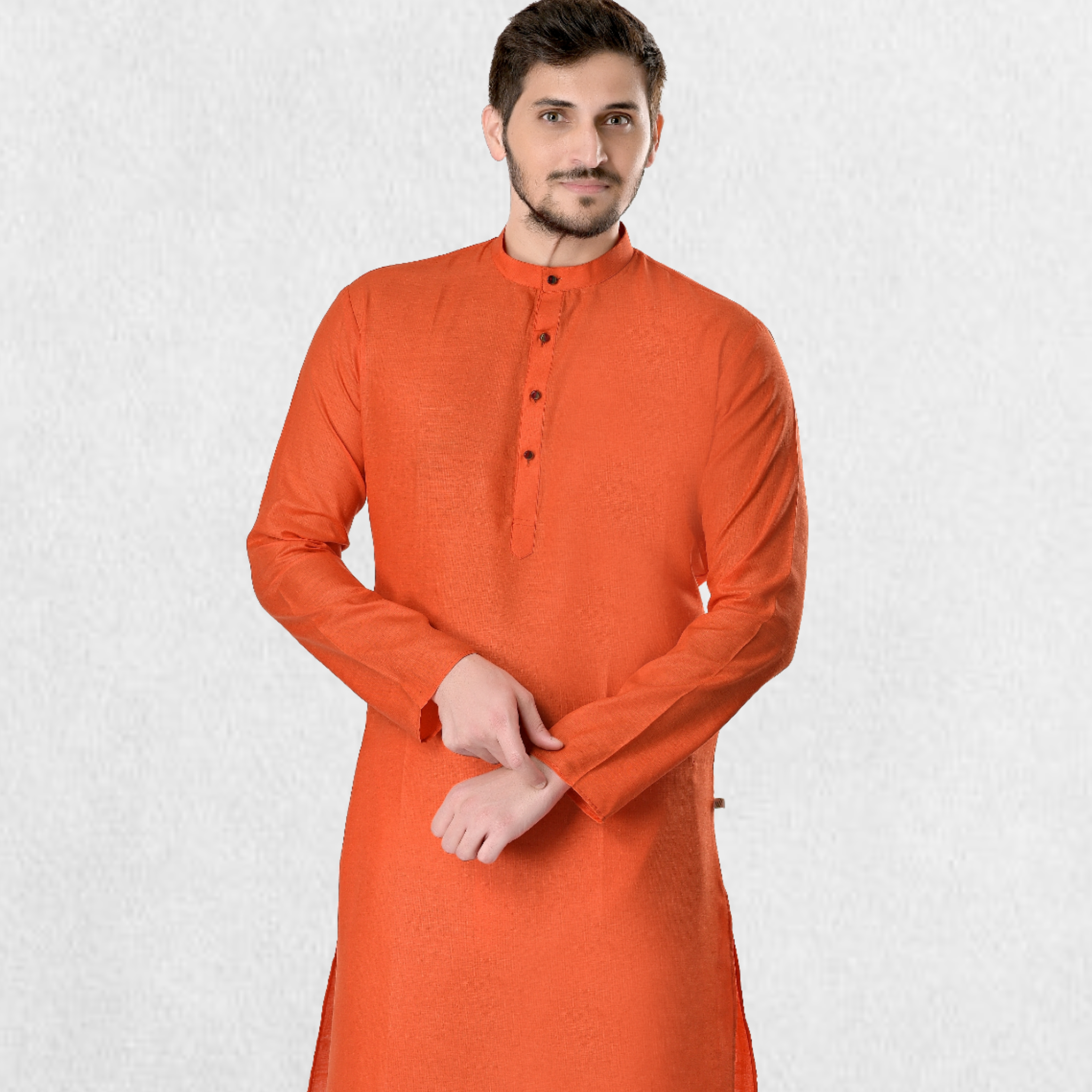 Apricot Orange Magic Print Cotton Kurta