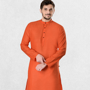 Apricot Orange Magic Print Cotton Kurta