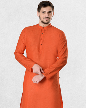 Apricot Orange Magic Print Cotton Kurta