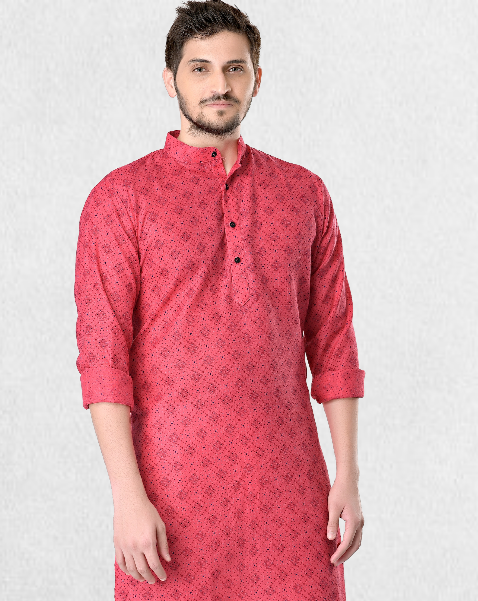 Persion Pink Cotton Designer Printed Kurta  and Matching Dhoti