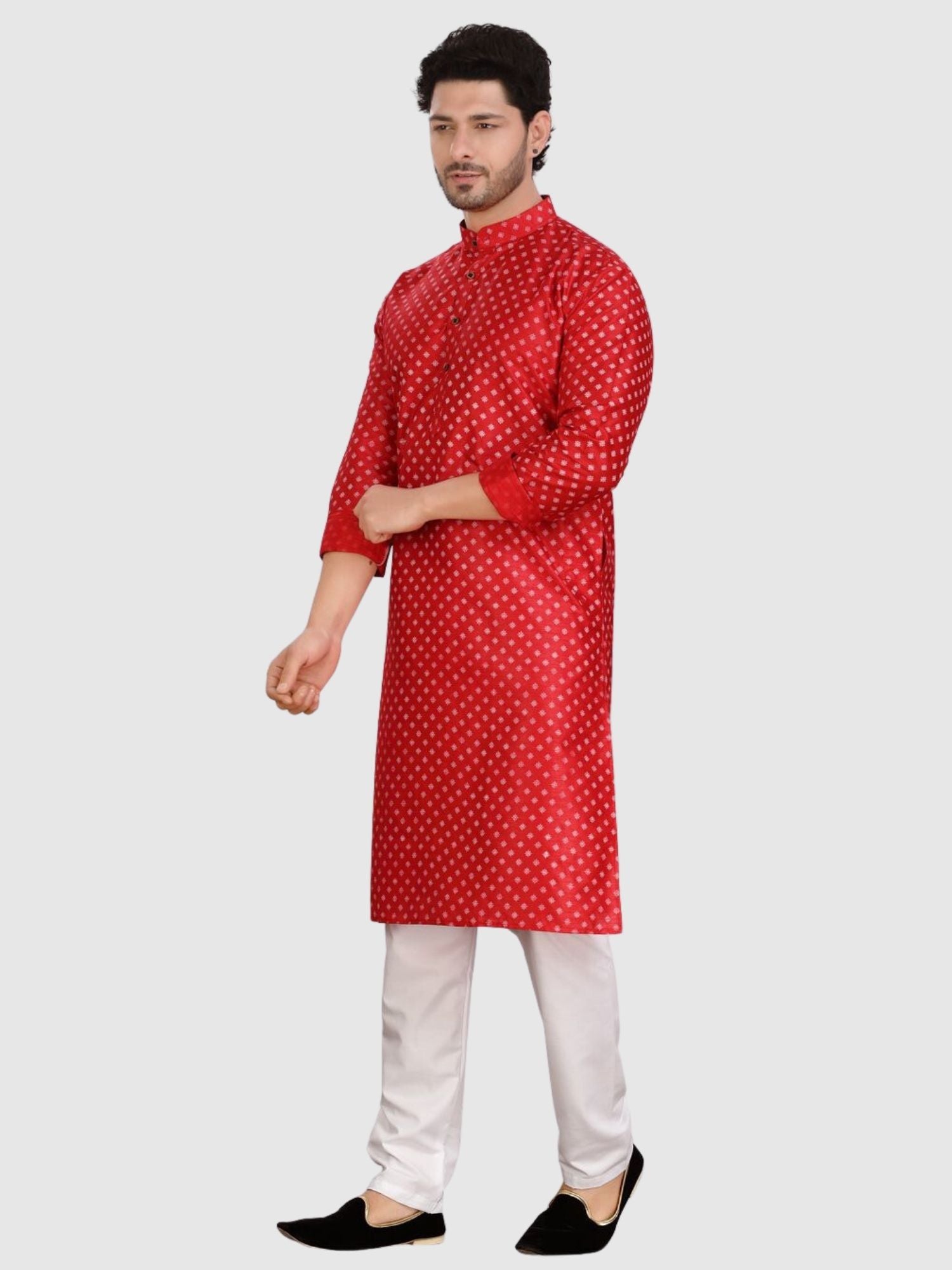 Barn Red Silk Printed Kurta  and Matching Dhoti