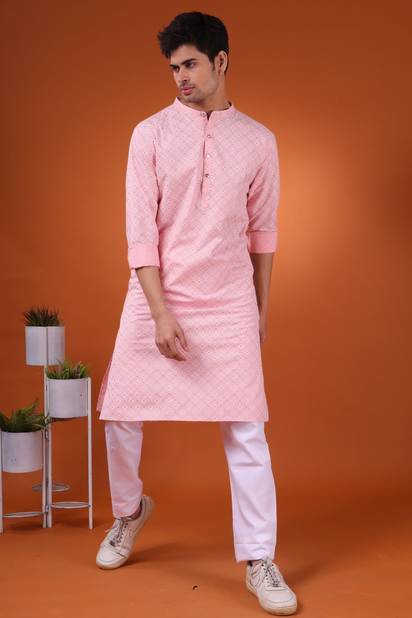 Persian Pink Lotus Gold Printed Cotton Kurta