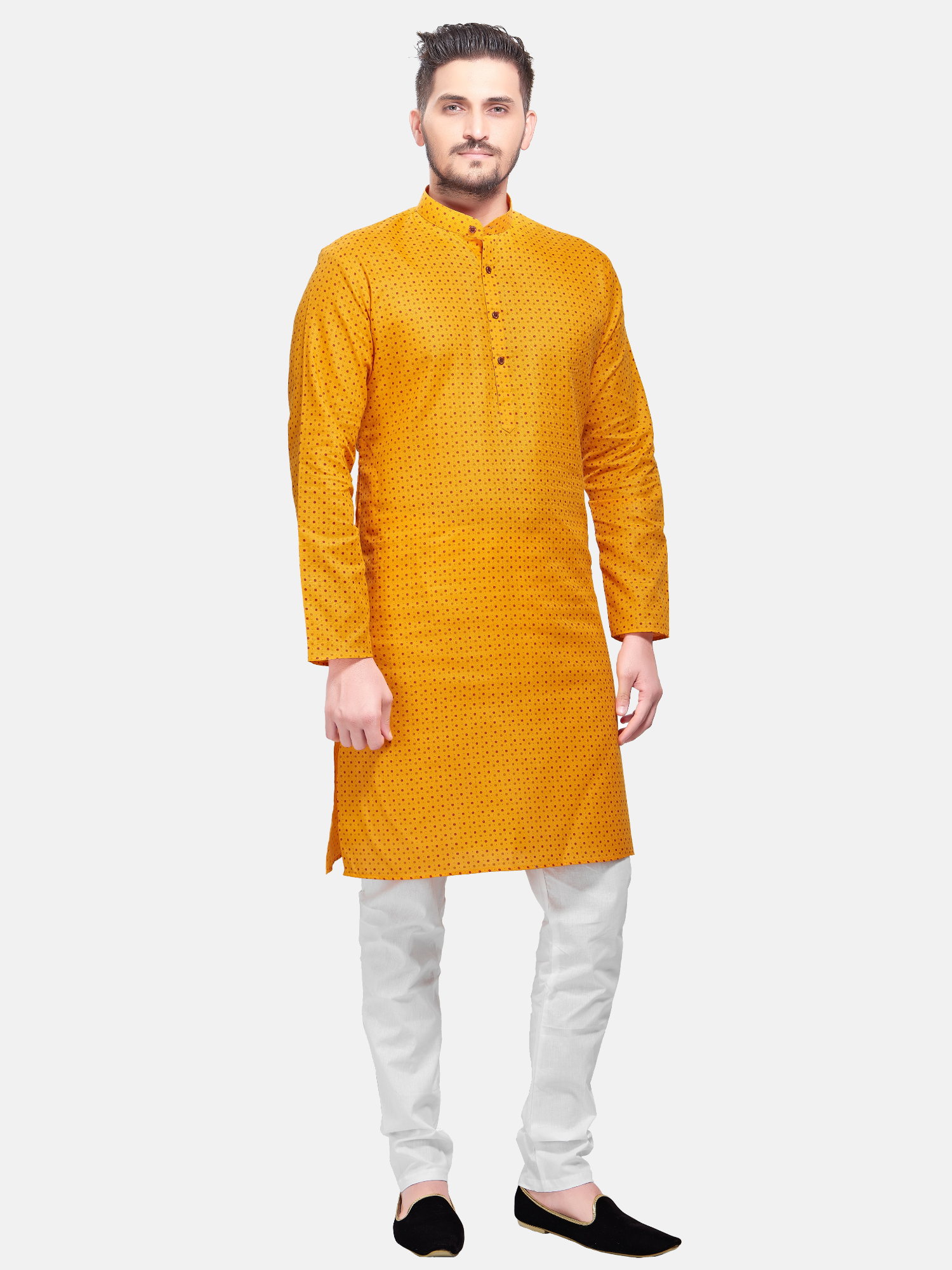 Sunshine Yellow Dot Printed  Cotton Kurta