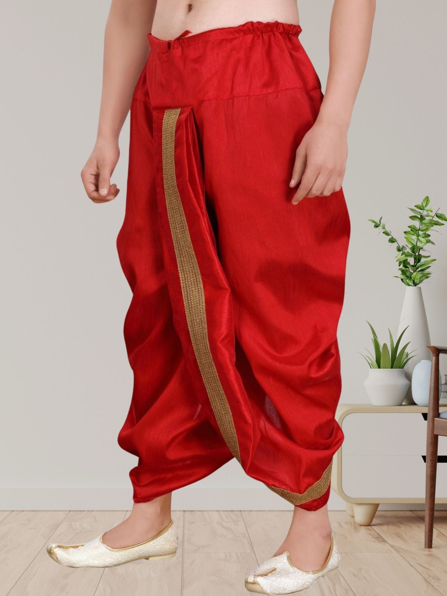 Barn Red Pitambari Ready To Wear Cotton-Silk Dhoti