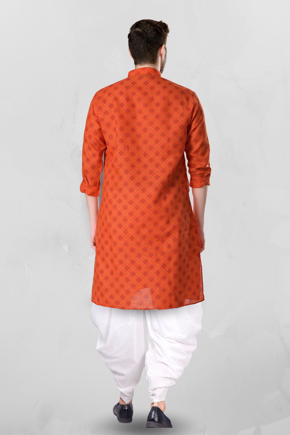 Tiger Orange Cotton Designer Printed Kurta Peshawari Set