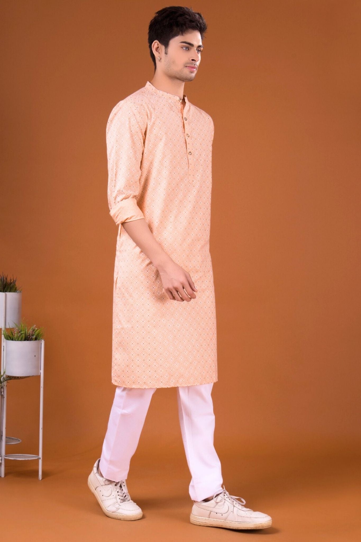 Butter Cream Lotus Gold Printed Cotton Kurta