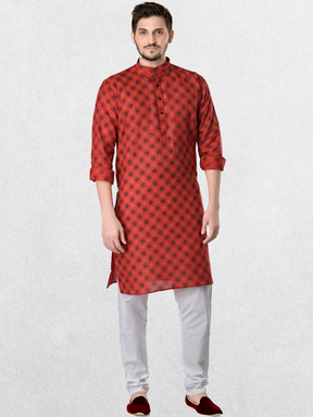 Linen-Cotton Men's Designer Printed Kurta