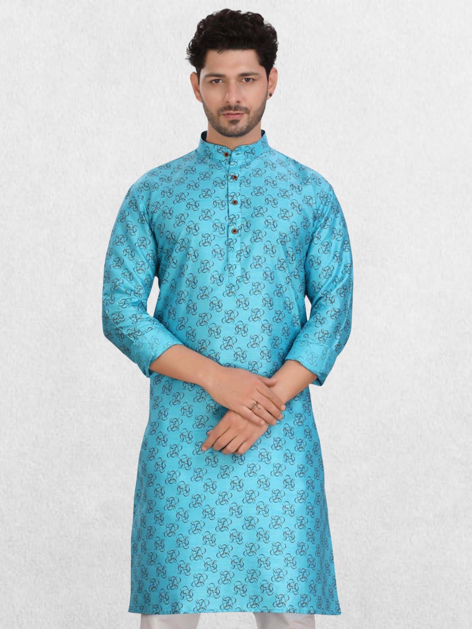 Forest Green Silk Printed Kurta