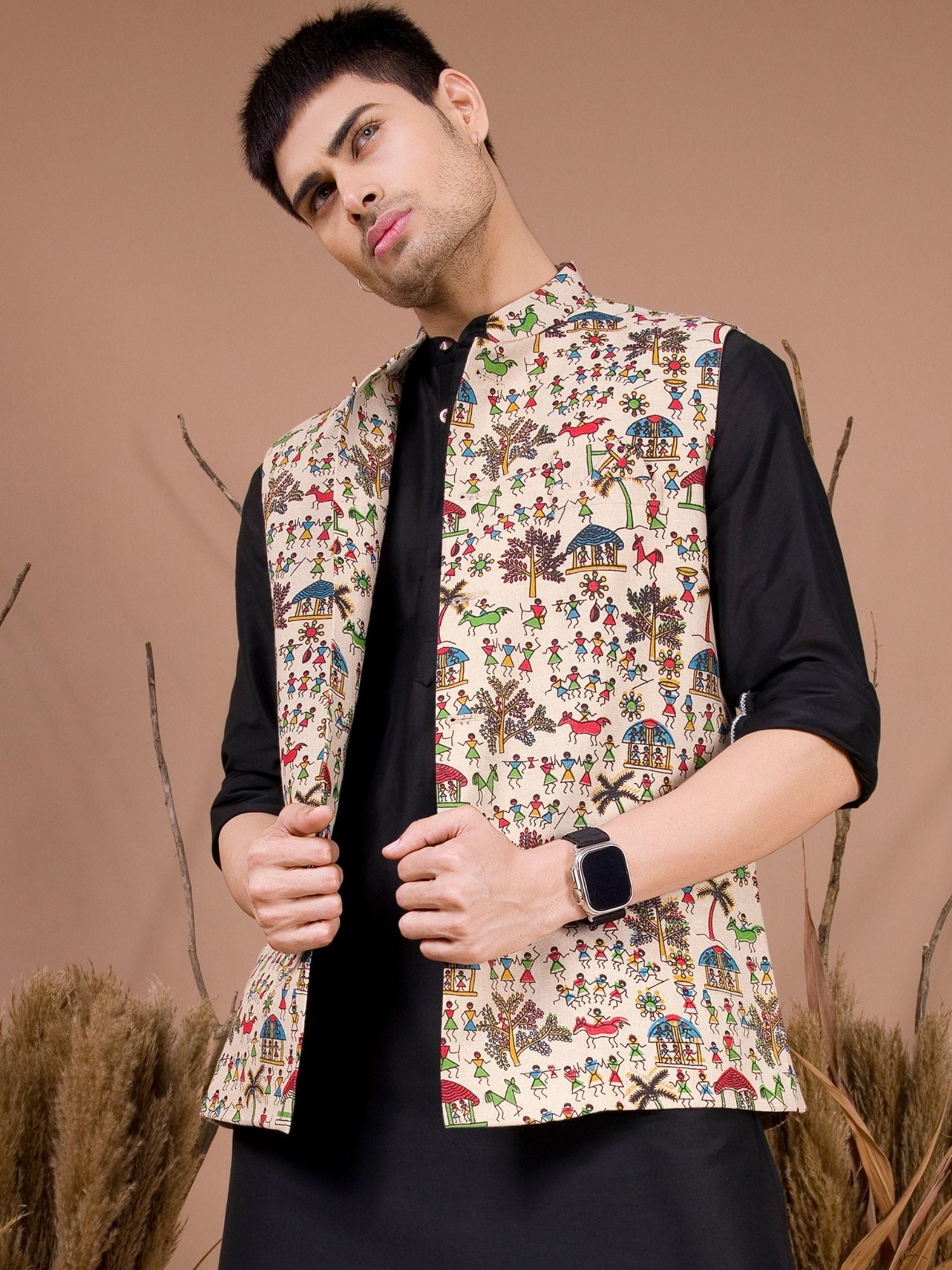 Jade Black Solid Pattern Kurta Jacket Set