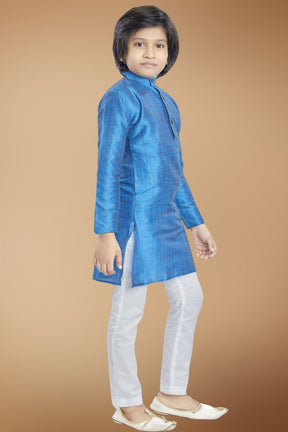 Azure Blue Solid Cotton-Silk Kurta