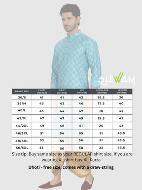 Iris Blue Printed Silk Kurta Petambari Dhoti Set