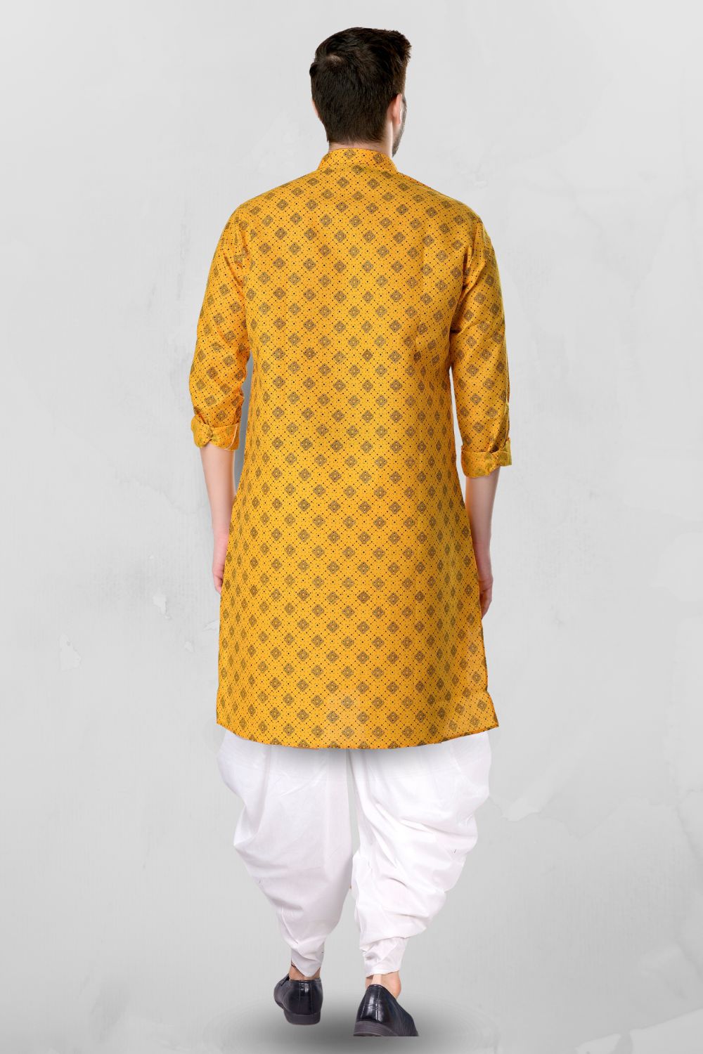 Shine Of Yellow Cotton Designer Printed Kurta Peshawari Set