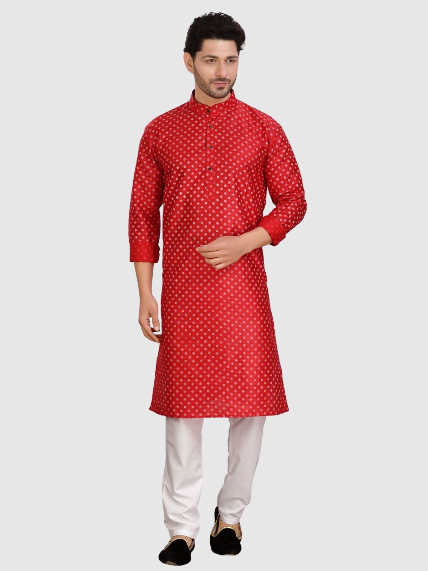 Barn Red Silk Printed Kurta  and Matching Dhoti