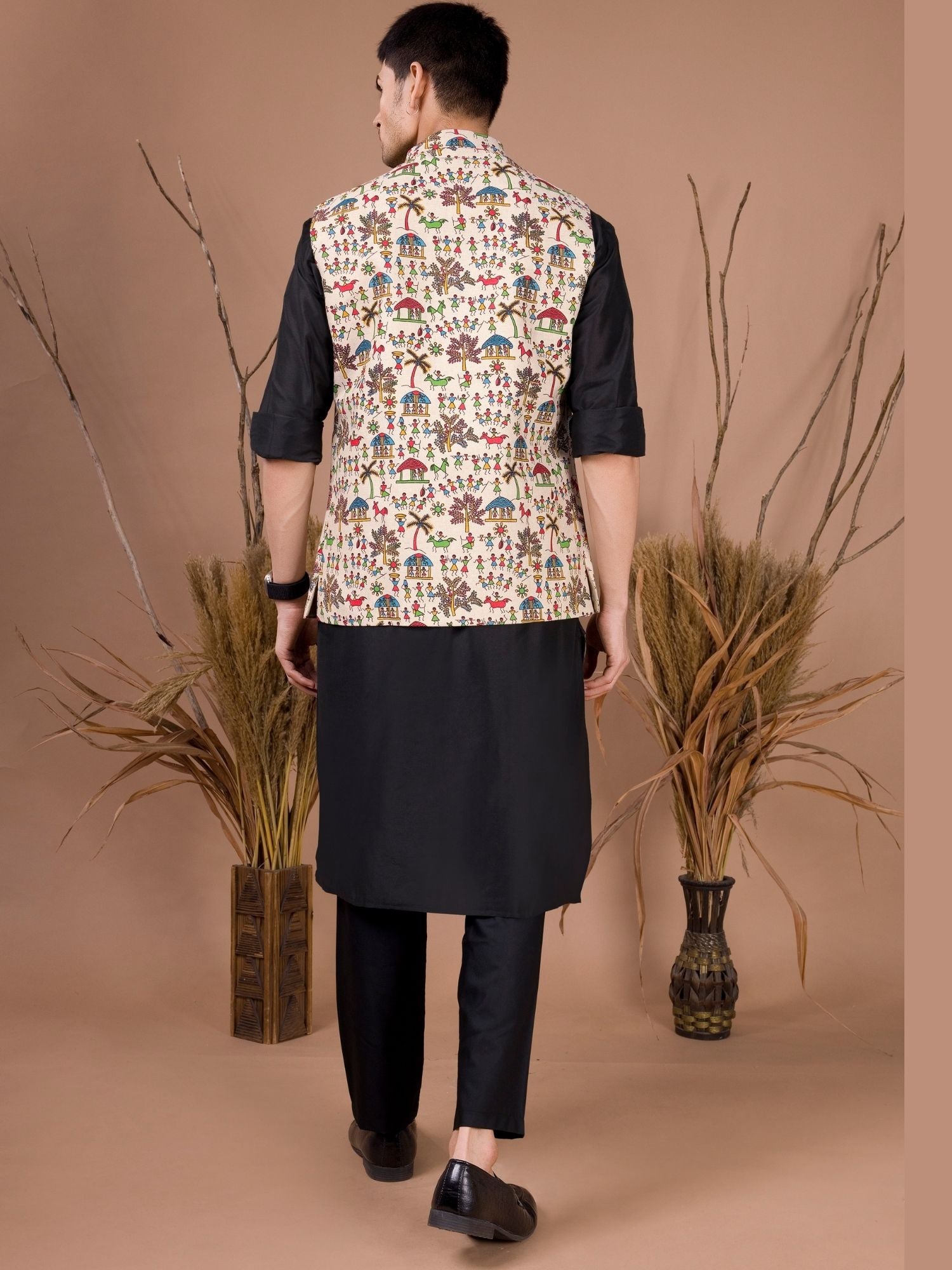 Jade Black Solid Pattern Kurta Jacket Set