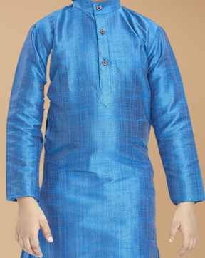 Azure Blue Solid Cotton-Silk Kurta