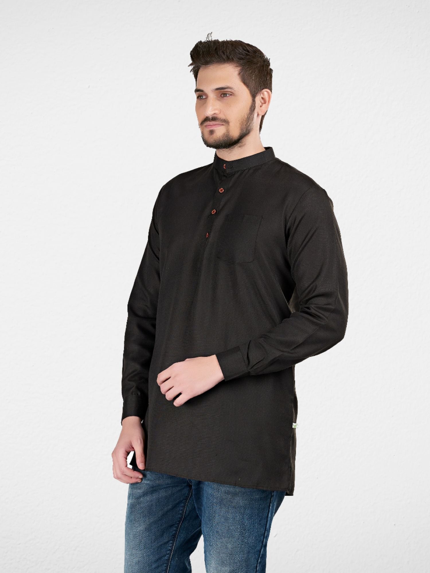 Jade Black Solid Long Sleeves Short Kurta