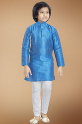 Azure Blue Solid Cotton-Silk Kurta