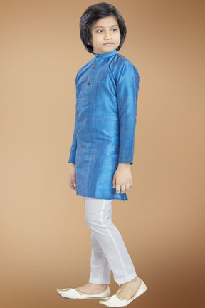 Azure Blue Solid Cotton-Silk Kurta