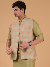 Mint Green Buti Pattern Cotton Silk Nehru Jacket