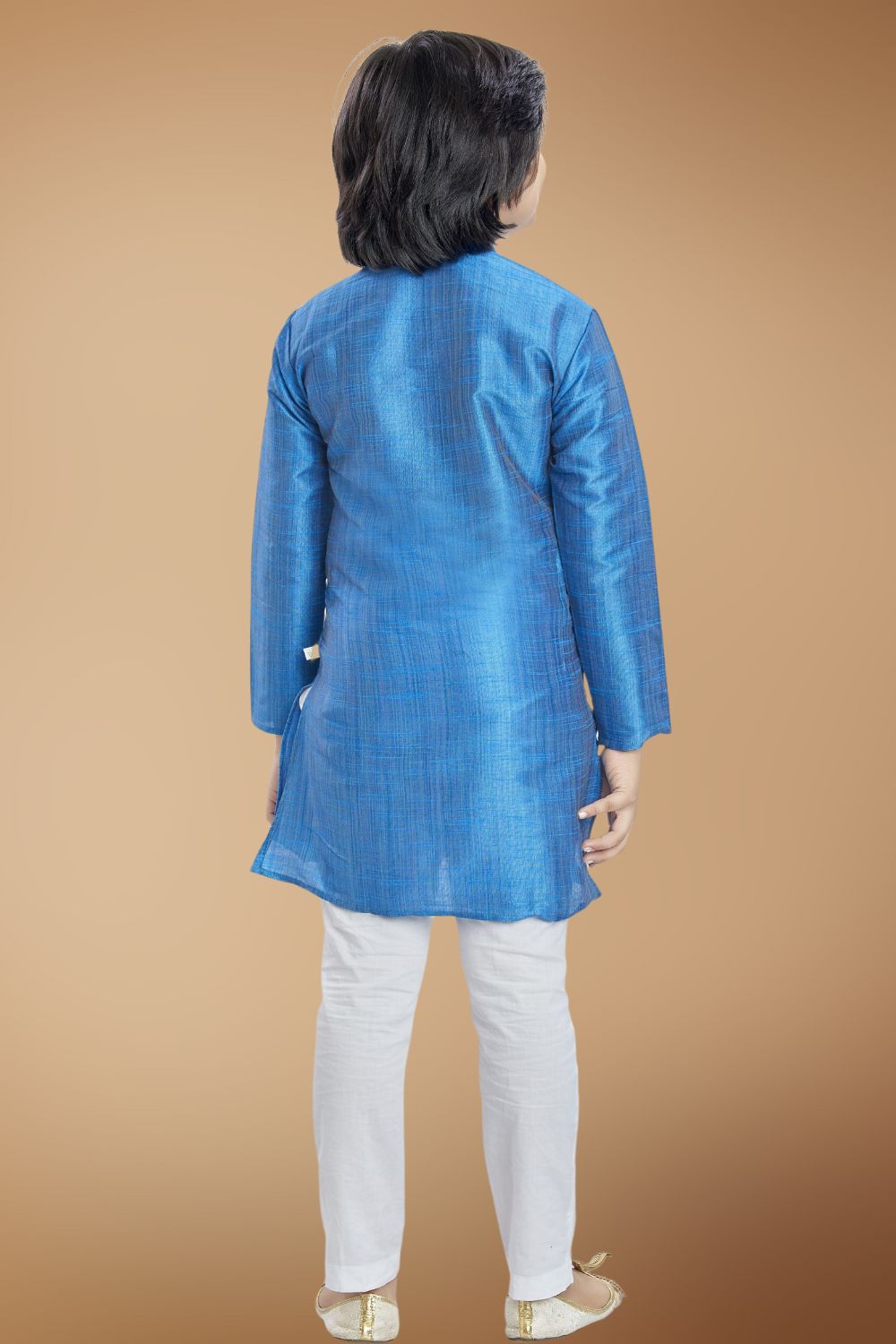 Azure Blue Solid Cotton-Silk Kurta