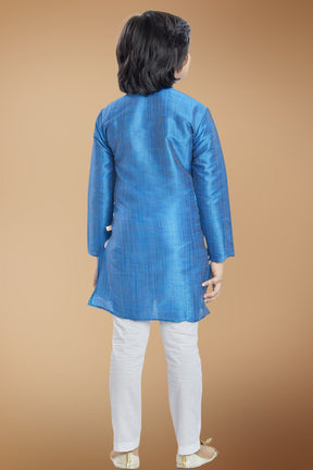 Azure Blue Solid Cotton-Silk Kurta