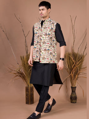 Jade Black Solid Pattern Kurta Jacket Set