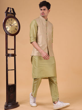 Mint Green Buti Pattern Cotton Silk Nehru Jacket